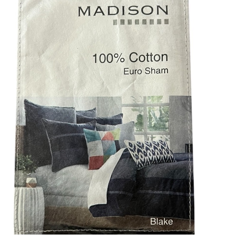Madison Blake Euro Sham Set of 2 Denim Blue 100% Cotton Bedding New